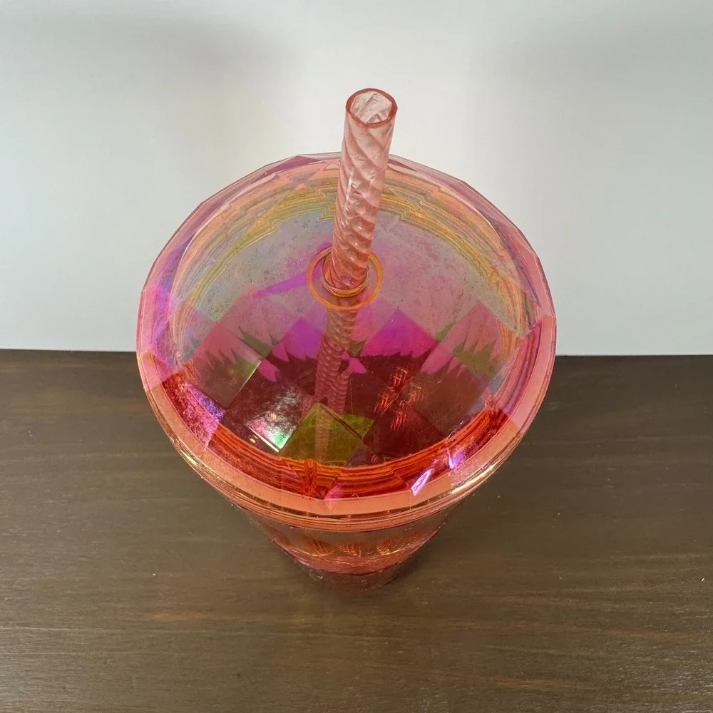 Starbucks Iridescent Sunset Orange Pleated Venti Tumbler 24oz Cold Cup Plastic